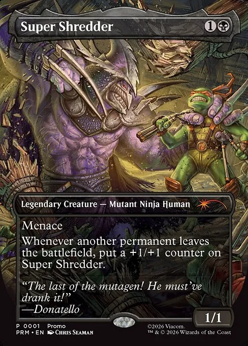 Super Shredder, carta Magic di tipo Legendary Creature — Mutant Ninja Human illustrata da Chris Seaman