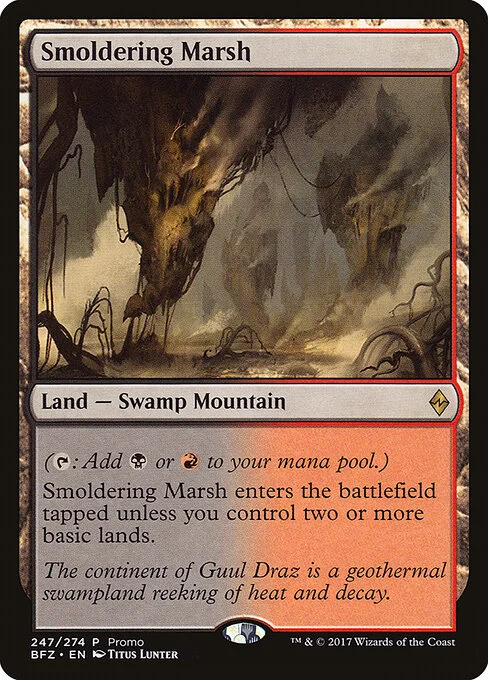 Smoldering Marsh, carta Magic di tipo Land — Swamp Mountain illustrata da Titus Lunter