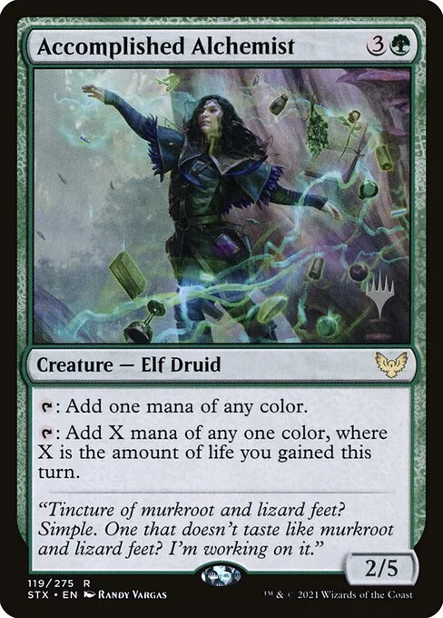 Accomplished Alchemist, carta Magic di tipo Creature — Elf Druid illustrata da Randy Vargas