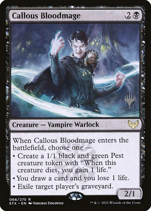 Callous Bloodmage, carta Magic di tipo Creature — Vampire Warlock illustrata da Jokubas Uogintas
