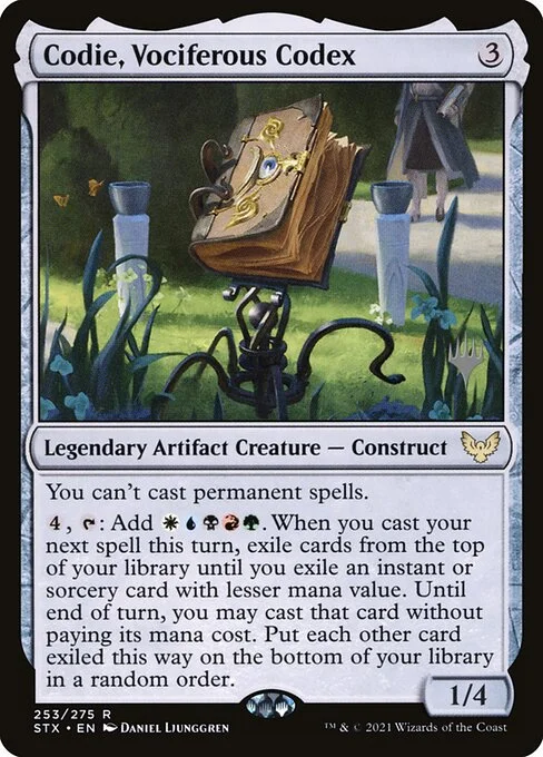 Codie, Vociferous Codex, carta Magic di tipo Legendary Artifact Creature — Book Construct illustrata da Daniel Ljunggren