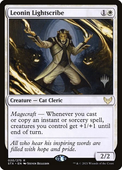 Leonin Lightscribe, carta Magic di tipo Creature — Cat Cleric illustrata da Steven Belledin