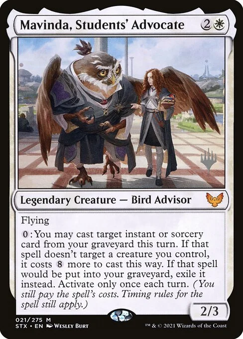 Mavinda, Students' Advocate, carta Magic di tipo Legendary Creature — Bird Advisor illustrata da Wesley Burt