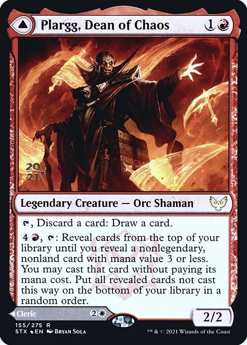 Plargg, Dean of Chaos // Augusta, Dean of Order, carta Magic di tipo Legendary Creature — Orc Shaman // Legendary Creature — Human Cleric illustrata da Bryan Sola