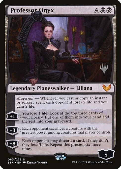 Professor Onyx, carta Magic di tipo Legendary Planeswalker — Liliana illustrata da Kieran Yanner