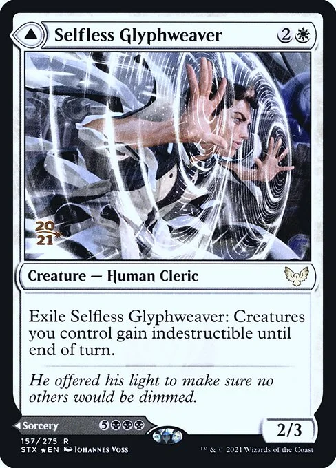 Selfless Glyphweaver // Deadly Vanity, carta Magic di tipo Creature — Human Cleric // Sorcery illustrata da Johannes Voss