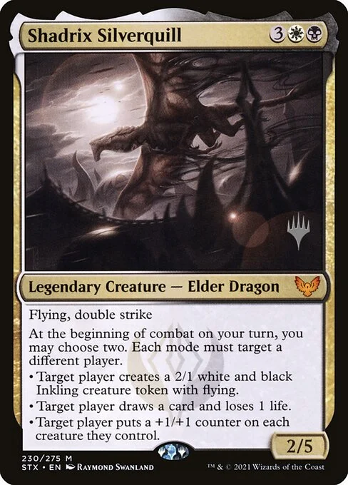 Shadrix Silverquill, carta Magic di tipo Legendary Creature — Elder Dragon illustrata da Raymond Swanland
