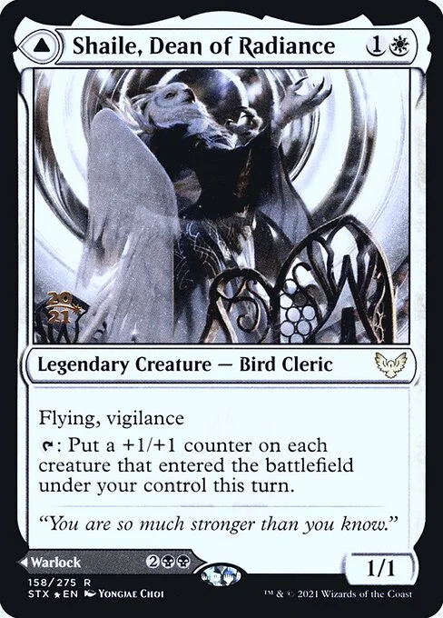 Shaile, Dean of Radiance // Embrose, Dean of Shadow, carta Magic di tipo Legendary Creature — Bird Cleric // Legendary Creature — Human Warlock illustrata da Yongjae Choi