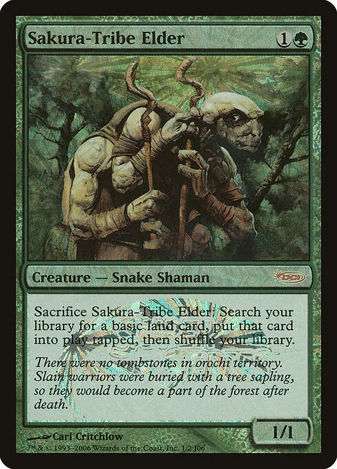 Sakura-Tribe Elder, carta Magic di tipo Creature — Snake Shaman illustrata da Carl Critchlow