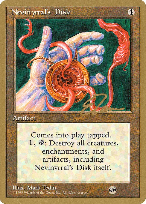 Nevinyrral's Disk, carta Magic di tipo Artifact illustrata da Mark Tedin