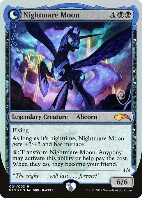 Nightmare Moon // Princess Luna, carta Magic di tipo Legendary Creature — Alicorn // Legendary Creature — Alicorn illustrata da John Thacker