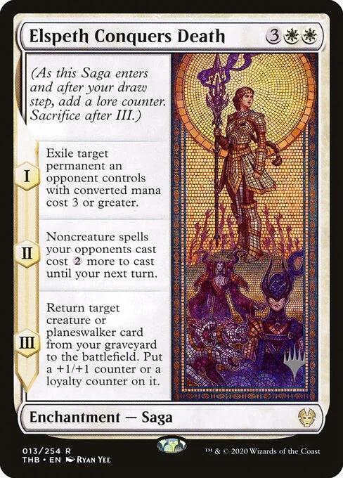 Elspeth Conquers Death, carta Magic di tipo Enchantment — Saga illustrata da Ryan Yee