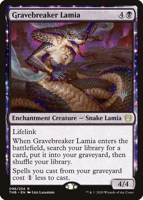 Gravebreaker Lamia, carta Magic di tipo Enchantment Creature — Snake Lamia illustrata da Lius Lasahido