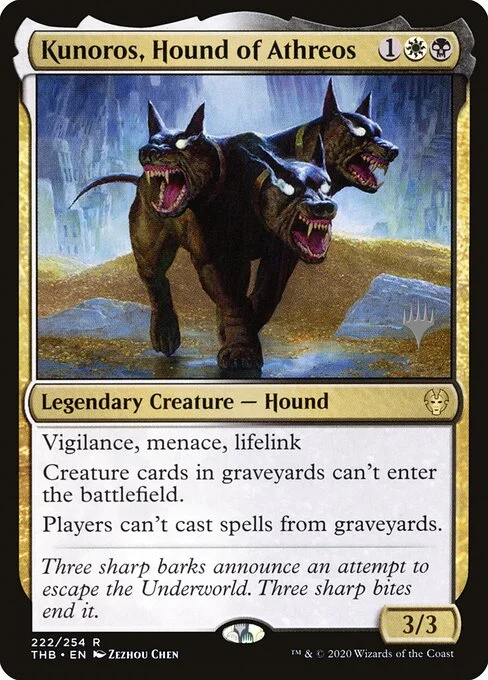 Kunoros, Hound of Athreos, carta Magic di tipo Legendary Creature — Dog illustrata da Zezhou Chen