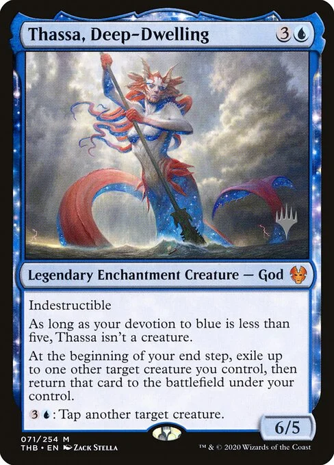 Thassa, Deep-Dwelling, carta Magic di tipo Legendary Enchantment Creature — God illustrata da Zack Stella