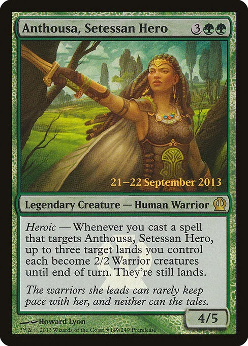 Anthousa, Setessan Hero, carta Magic di tipo Legendary Creature — Human Warrior illustrata da Howard Lyon