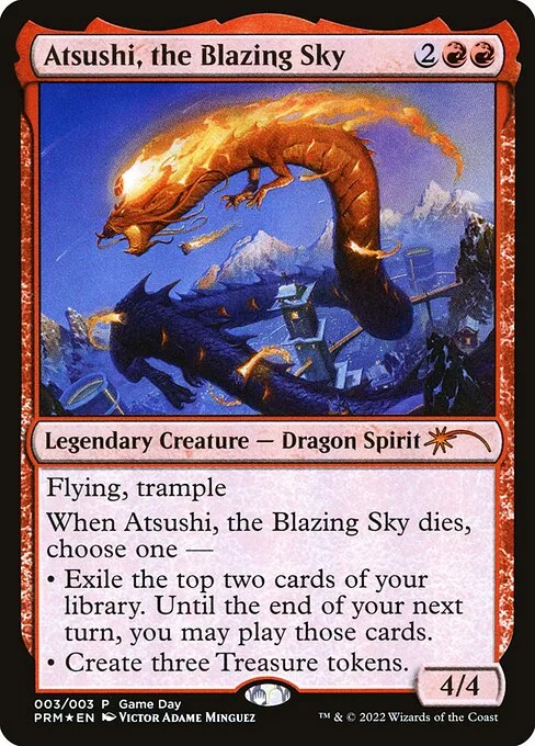 Atsushi, the Blazing Sky, carta Magic di tipo Legendary Creature — Dragon Spirit illustrata da Victor Adame Minguez