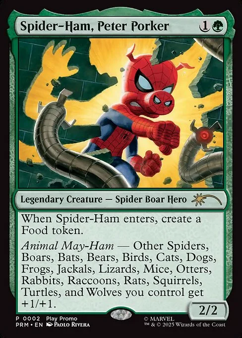 Spider-Ham, Peter Porker, carta Magic di tipo Legendary Creature — Spider Boar Hero illustrata da Paolo Rivera