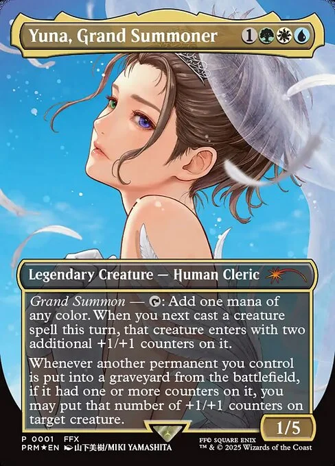 Yuna, Grand Summoner, carta Magic di tipo Legendary Creature — Human Cleric illustrata da Miki Yamashita