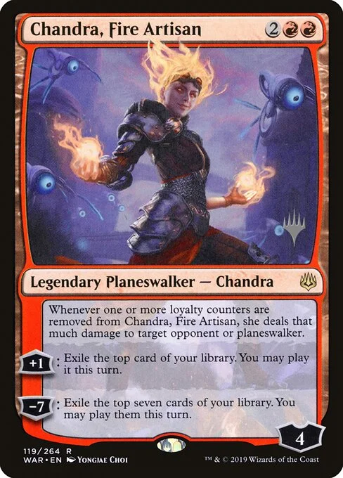 Chandra, Fire Artisan, carta Magic di tipo Legendary Planeswalker — Chandra illustrata da Yongjae Choi