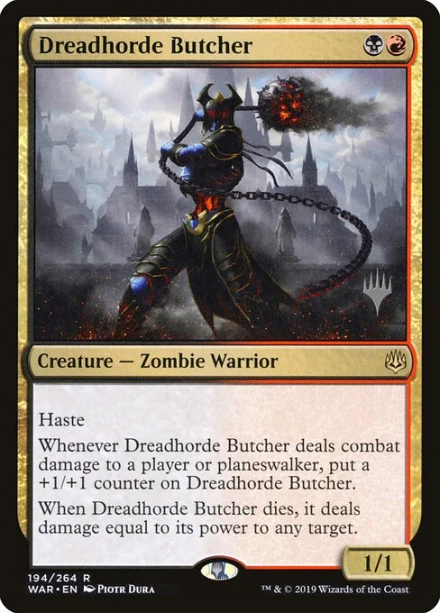 Dreadhorde Butcher, carta Magic di tipo Creature — Zombie Warrior illustrata da Piotr Dura