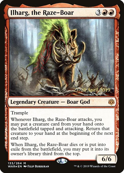 Ilharg, the Raze-Boar, carta Magic di tipo Legendary Creature — Boar God illustrata da Filip Burburan