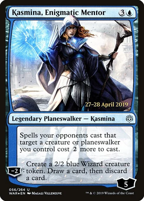 Kasmina, Enigmatic Mentor, carta Magic di tipo Legendary Planeswalker — Kasmina illustrata da Magali Villeneuve