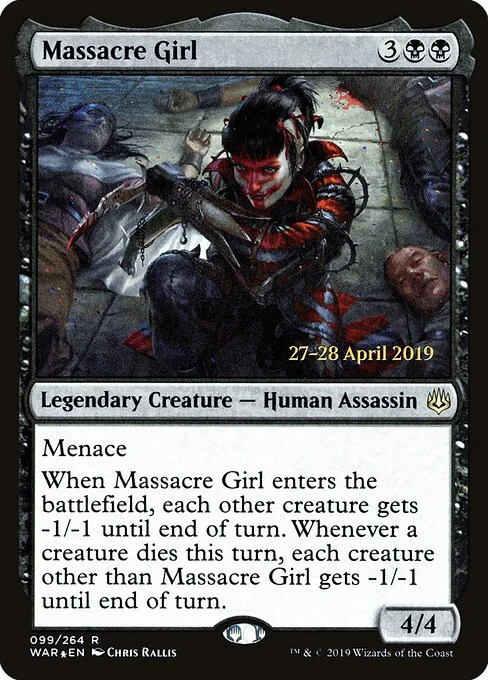 Massacre Girl, carta Magic di tipo Legendary Creature — Human Assassin illustrata da Chris Rallis
