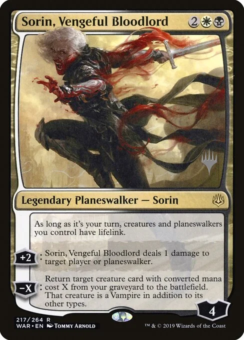 Sorin, Vengeful Bloodlord, carta Magic di tipo Legendary Planeswalker — Sorin illustrata da Tommy Arnold