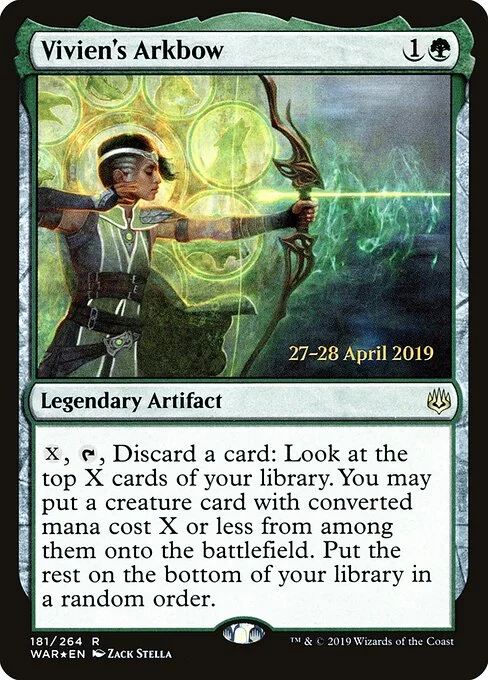 Vivien's Arkbow, carta Magic di tipo Legendary Artifact illustrata da Zack Stella