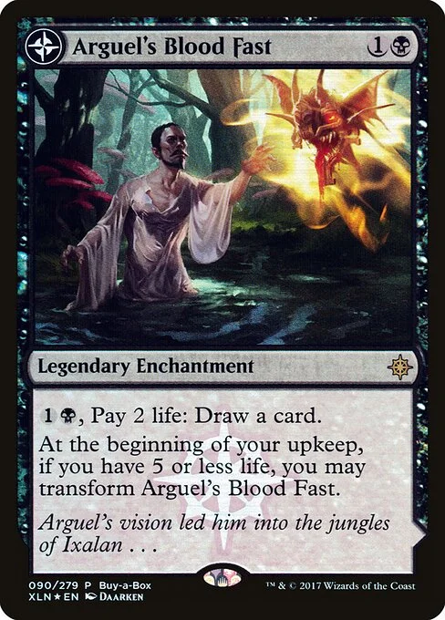 Arguel's Blood Fast // Temple of Aclazotz, carta Magic di tipo Legendary Enchantment // Legendary Land illustrata da Daarken & Jared Blando