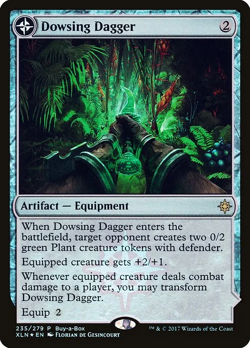 Dowsing Dagger // Lost Vale, carta Magic di tipo Artifact — Equipment // Land illustrata da Florian de Gesincourt & Jared Blando
