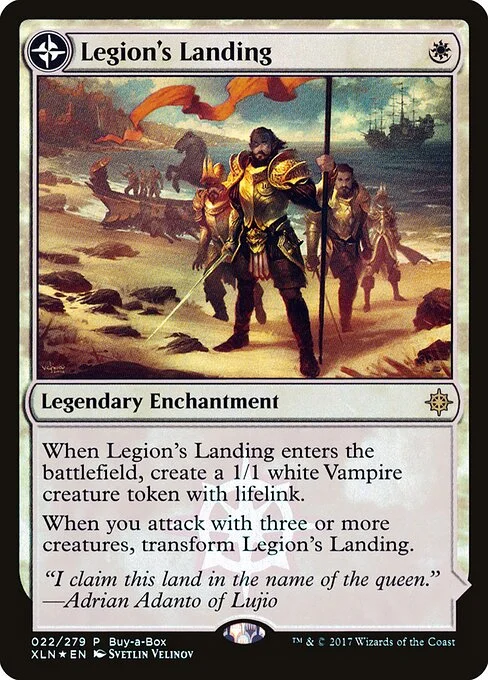 Legion's Landing // Adanto, the First Fort, carta Magic di tipo Legendary Enchantment // Legendary Land illustrata da Svetlin Velinov & Jared Blando