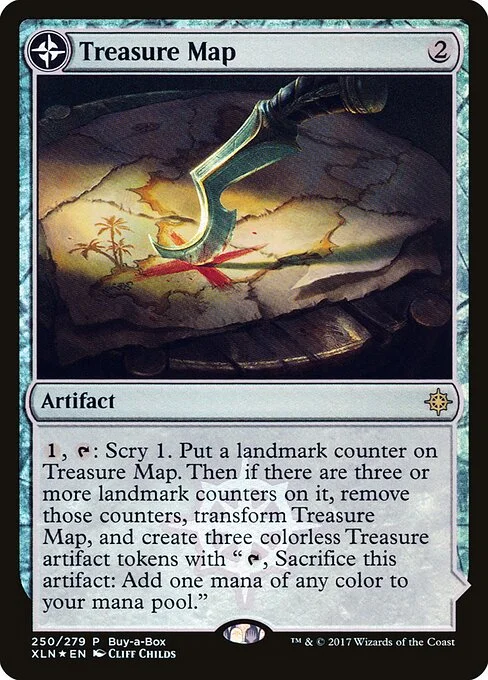 Treasure Map // Treasure Cove, carta Magic di tipo Artifact // Land illustrata da Cliff Childs & Jared Blando