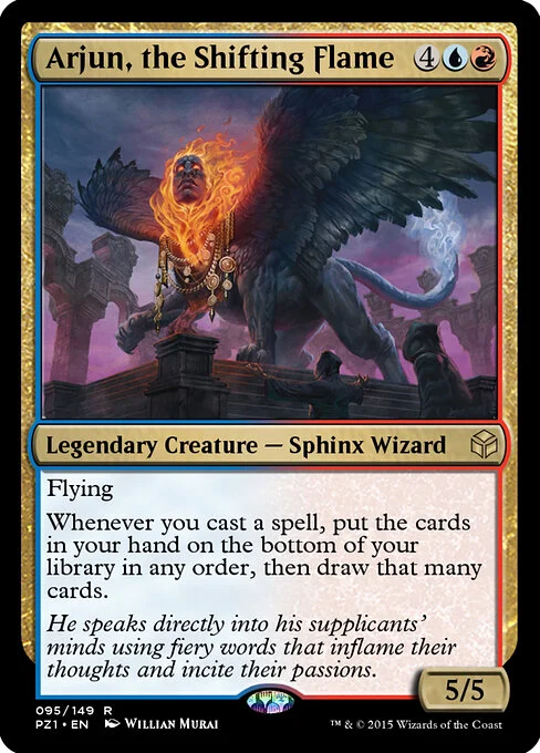 Arjun, the Shifting Flame, carta Magic di tipo Legendary Creature — Sphinx Wizard illustrata da Willian Murai