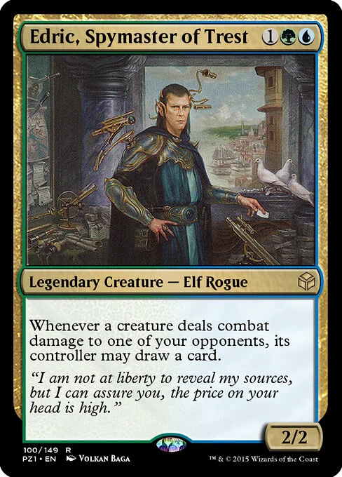 Edric, Spymaster of Trest, carta Magic di tipo Legendary Creature — Elf Rogue illustrata da Volkan Baǵa