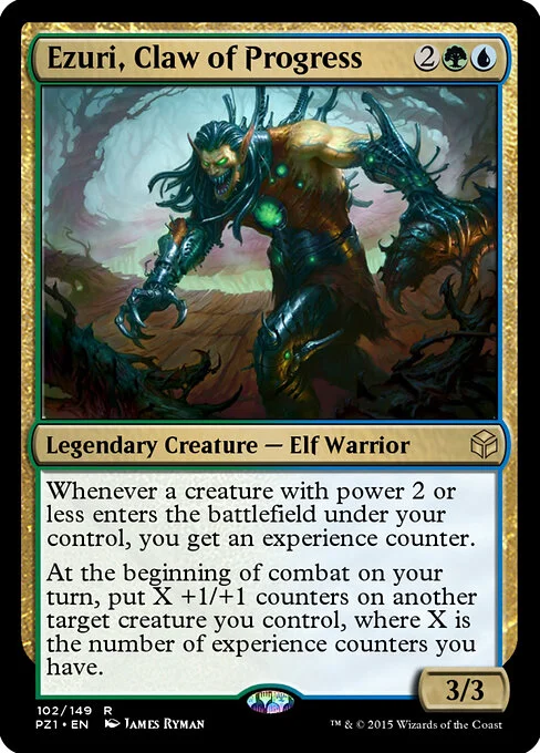 Ezuri, Claw of Progress, carta Magic di tipo Legendary Creature — Phyrexian Elf Warrior illustrata da James Ryman