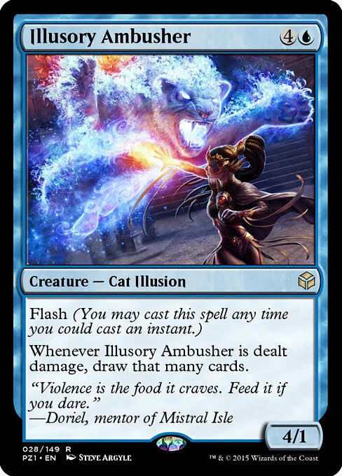 Illusory Ambusher, carta Magic di tipo Creature — Cat Illusion illustrata da Steve Argyle
