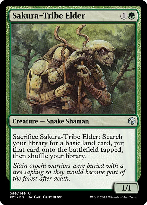 Sakura-Tribe Elder, carta Magic di tipo Creature — Snake Shaman illustrata da Carl Critchlow