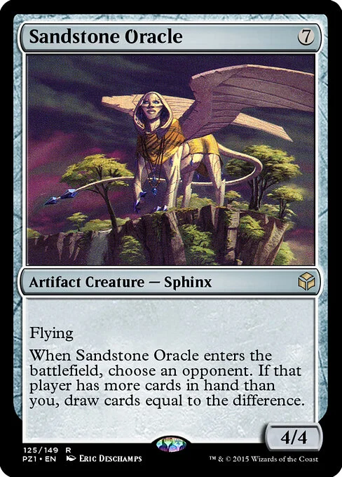 Sandstone Oracle, carta Magic di tipo Artifact Creature — Sphinx illustrata da Eric Deschamps