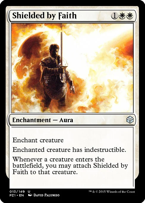 Shielded by Faith, carta Magic di tipo Enchantment — Aura illustrata da David Palumbo