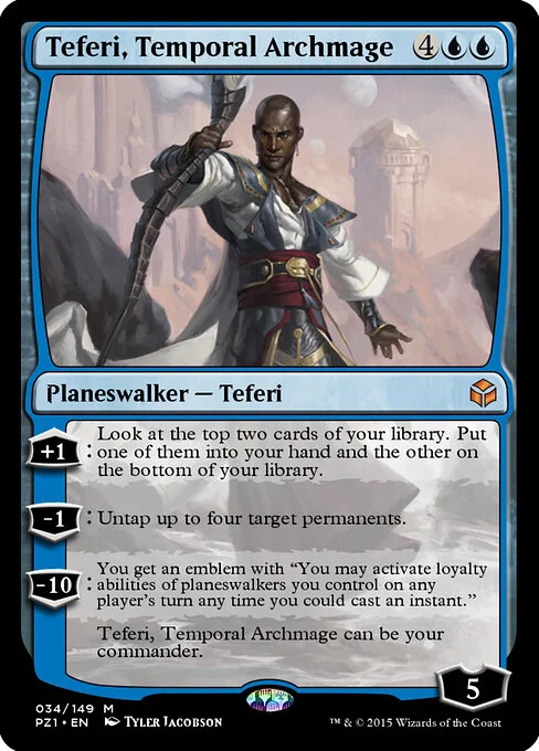 Teferi, Temporal Archmage, carta Magic di tipo Legendary Planeswalker — Teferi illustrata da Tyler Jacobson
