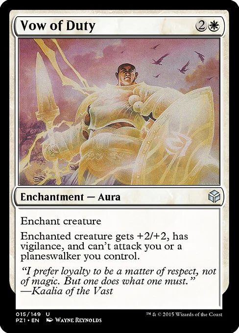 Vow of Duty, carta Magic di tipo Enchantment — Aura illustrata da Wayne Reynolds