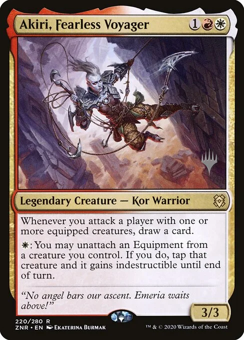 Akiri, Fearless Voyager, carta Magic di tipo Legendary Creature — Kor Warrior illustrata da Ekaterina Burmak