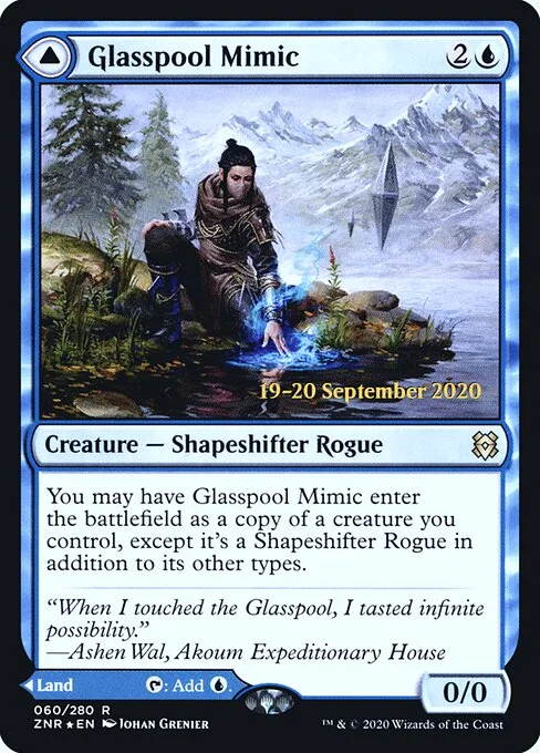 Glasspool Mimic // Glasspool Shore, carta Magic di tipo Creature — Shapeshifter Rogue // Land illustrata da Johan Grenier