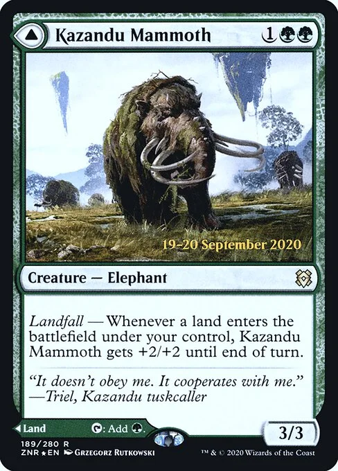 Kazandu Mammoth // Kazandu Valley, carta Magic di tipo Creature — Elephant // Land illustrata da Grzegorz Rutkowski