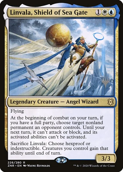 Linvala, Shield of Sea Gate, carta Magic di tipo Legendary Creature — Angel Wizard illustrata da Wayne Reynolds