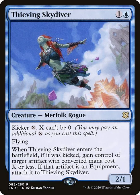 Thieving Skydiver, carta Magic di tipo Creature — Merfolk Rogue illustrata da Kieran Yanner