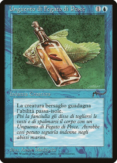 Fishliver Oil, carta Magic di tipo Enchantment — Aura illustrata da Anson Maddocks