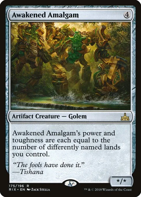 Awakened Amalgam, carta Magic di tipo Artifact Creature — Golem illustrata da Zack Stella